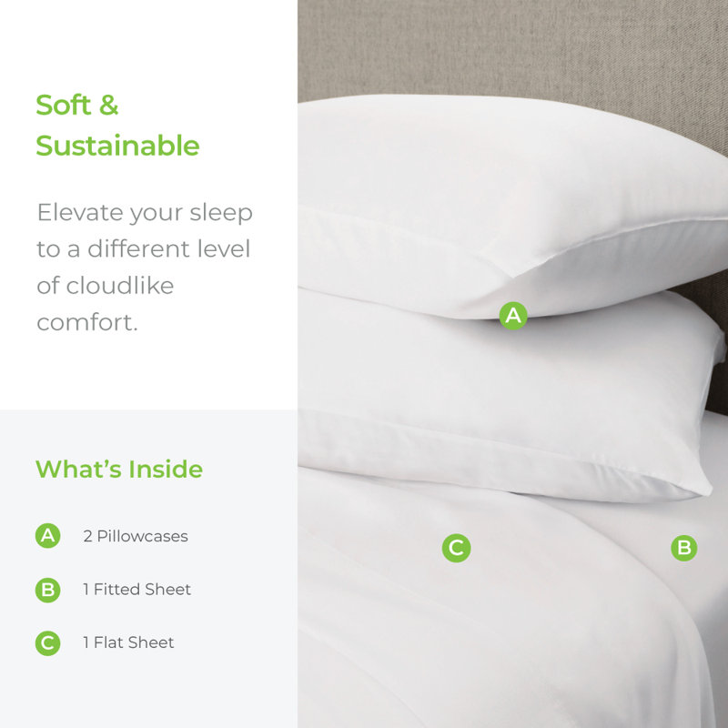 Cariloha Aloha Soft 4-Piece Sheet Set | Viscose Material | Allergy Resistant, Thermal-Regulating & Extra Soft, White