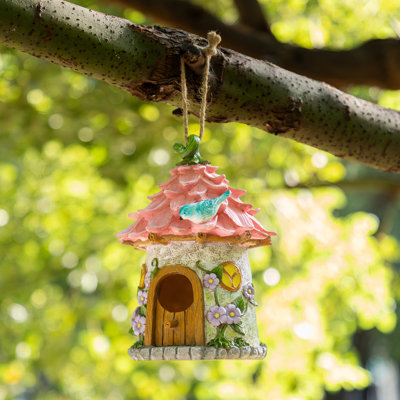 9"H Garden Resin Birdhouse with Roof,Pink