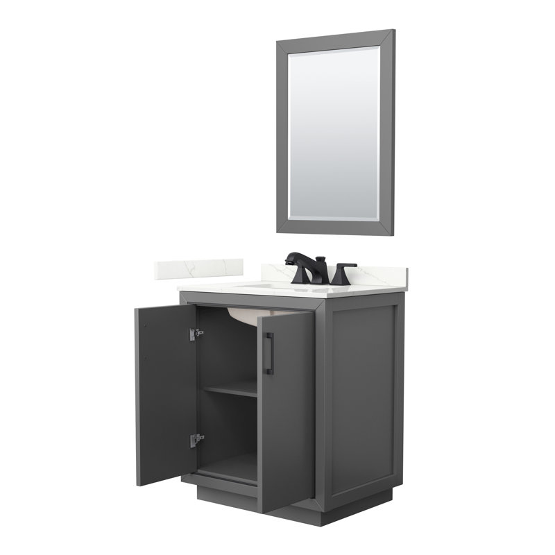 30'' W Single Vanity, Giotto Quartz, Dark Gray, Matte Black