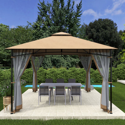Iron Soft-Top Patio Gazebo With Double Roof