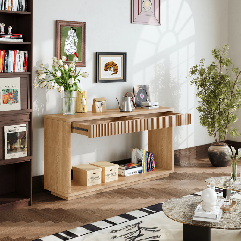 Table de bout cannelée 60 po à 2 tiroirs 60 po Modern