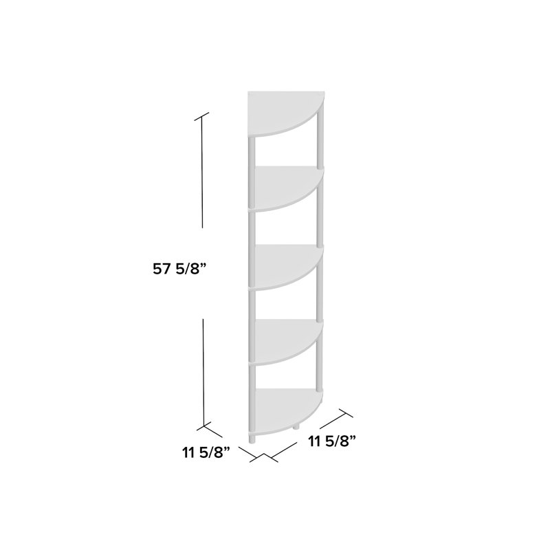 Baril 11.6" W Corner Bookcase, Espresso/White, (5 Shelves) 57.7" H x 11.6" W x 11.6" D