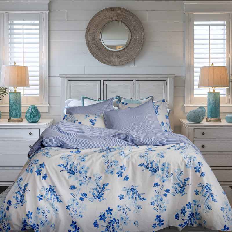 Leruum Duvet Cover Bedding Set %100 Cotton Sevilla Pattern Quilt Cover Set (Blue, Single), Blue