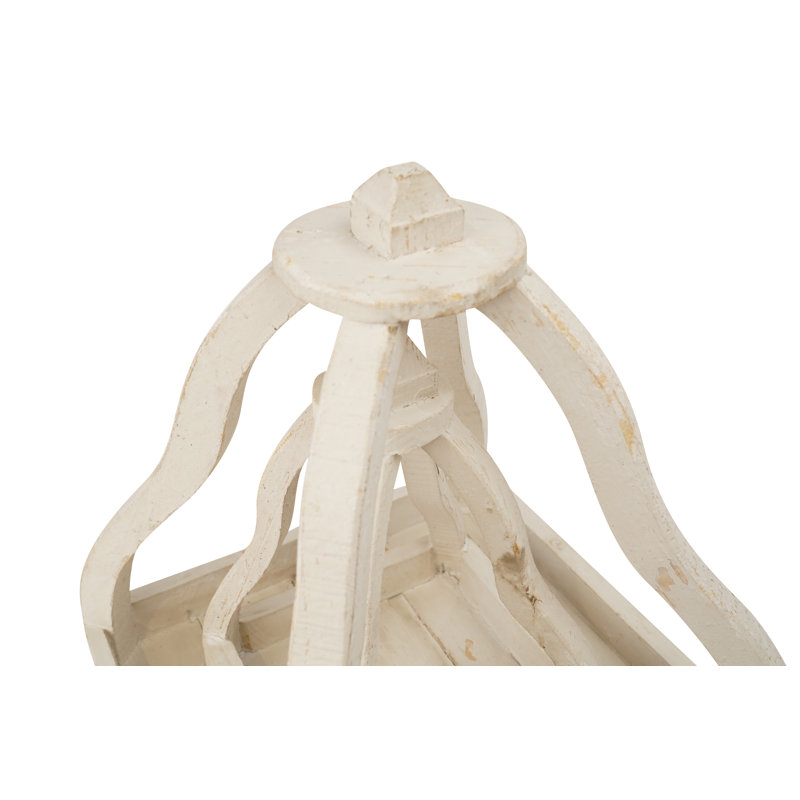 Bell Farmhouse Wooden Lanterns-Nesting Pair-White, White