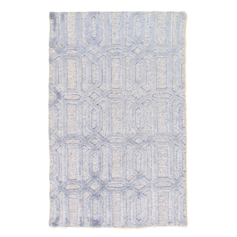 Tapis bleu clair en laine et soie 4 pi 9 po x 2 pi 11 po Eringate