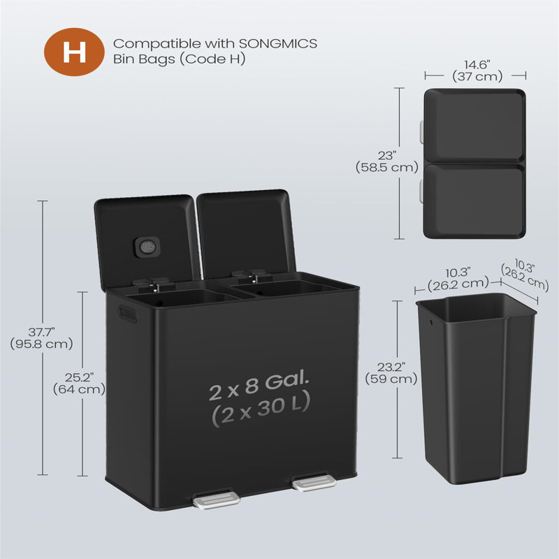 Stainless Steel Step On Waste Bin - 30L, Black