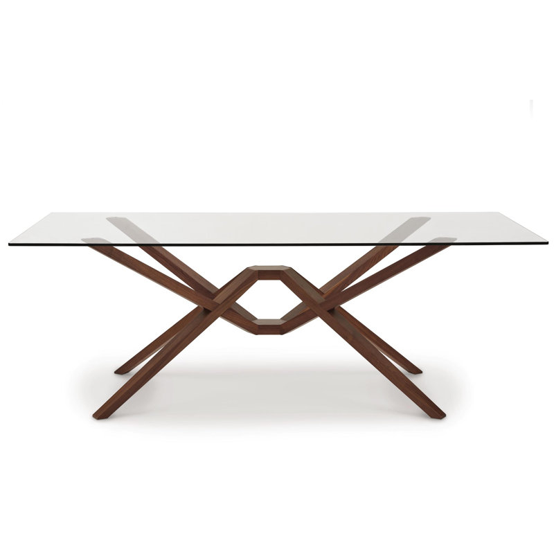 Exeter Glass Top Table, 72" W x 42" D, Natural Walnut