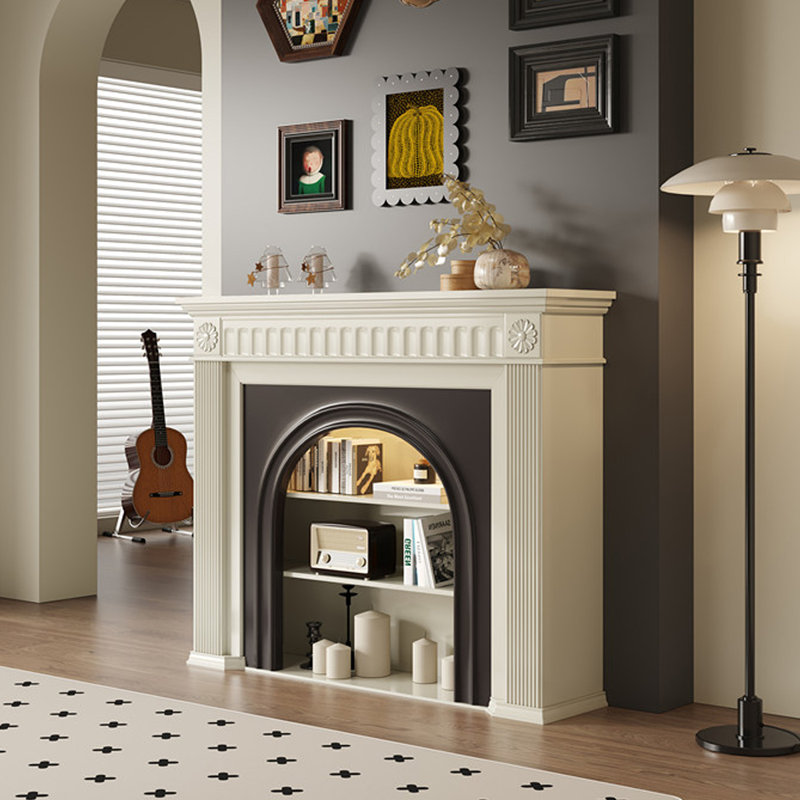 Foyer électrique blanc en bois massif, Blanc, H 43,31 po x l 39,37 po x P 12,6 po 