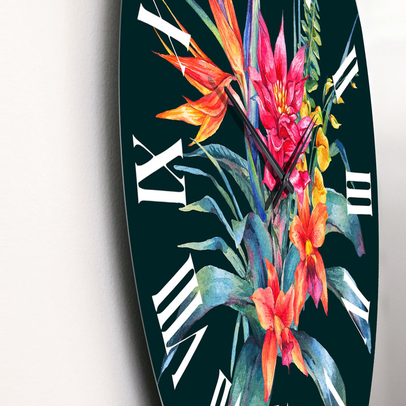 Horloge murale traditionnelle rouge et orange sur fond noir I, Petit