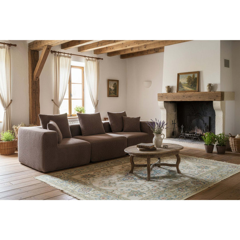 Canapé modulaire surdimensionné à assise profonde, canapé modulaire entièrement en mousse 3 pièces en tissu texturé doux, assemblage sans outil, profil bas convenant aux appartements, 111 po x 37 po x 23,6 po