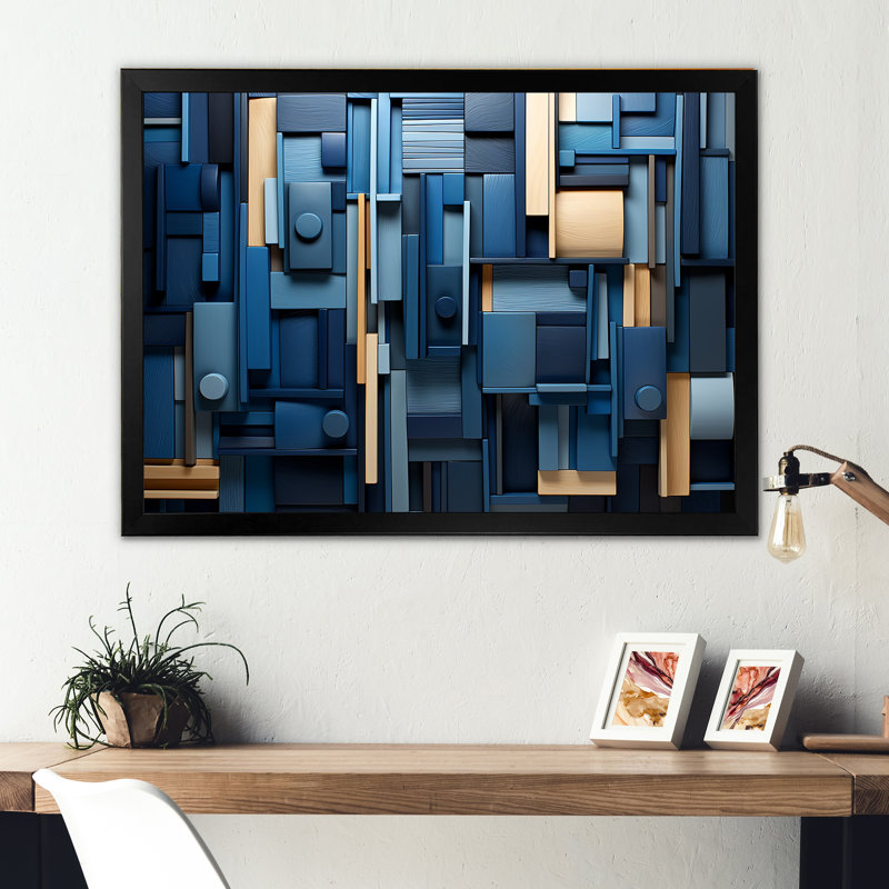 «Blue Behemoths Modern Skycrapers II», reproduction sur toile, Cadre simple noir, H 12 po x l 20 po x P 1 po