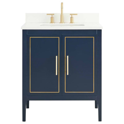 Meuble-lavabo simple autoportant 24 po Ackerson avec comptoir en quartz blanc pur et lavabo en céramique