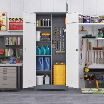 Gray Metal Lockers, Cleaning Tool Cabinets With Locking Doors, High Broom Tool Storage Cabinets, Adjustable Shelves, Large Cabinets For Kitchens, Offices, Shops.(72 Inches)