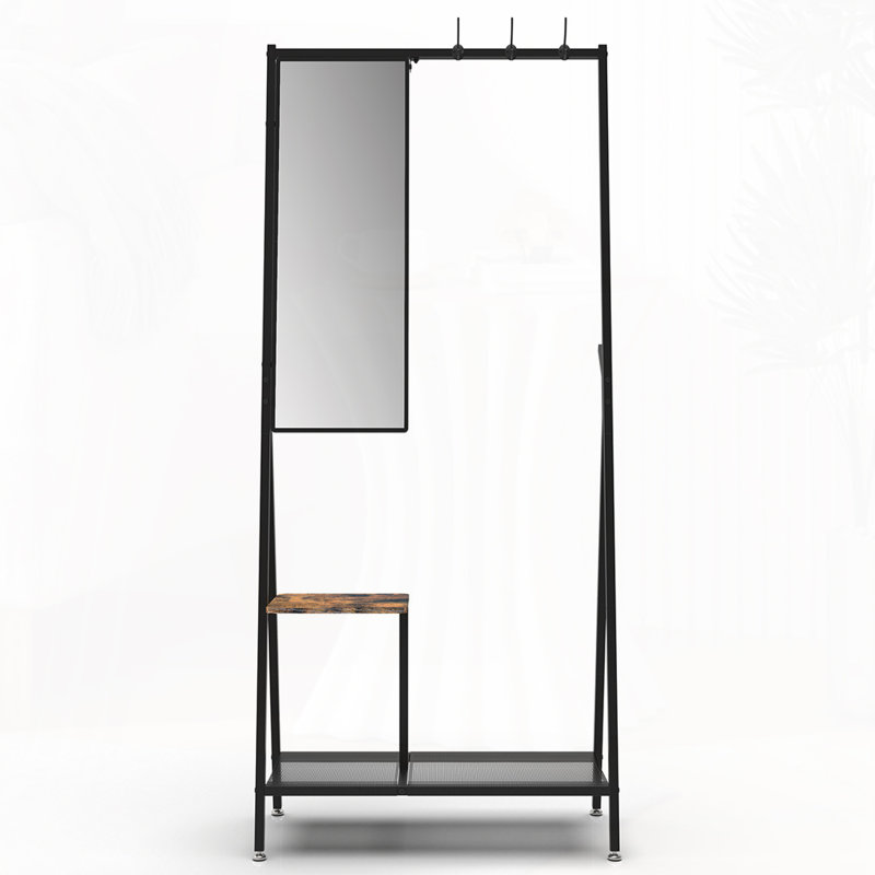Coat Rack With Mirror, Multifunctional Hall Tree With Shoe Storage
