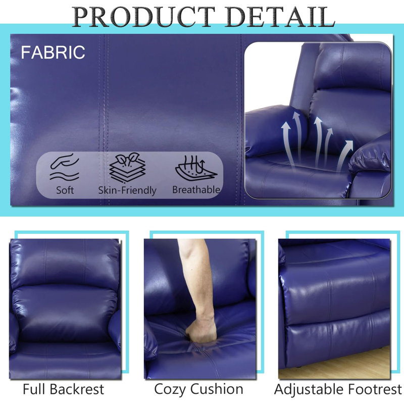 Causeuse inclinable manuelle 68 ", Bleu