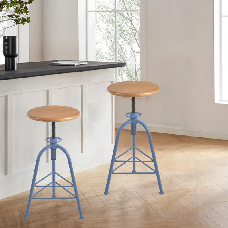 Tabouret pivotant en bois massif Jomarion, Bleu