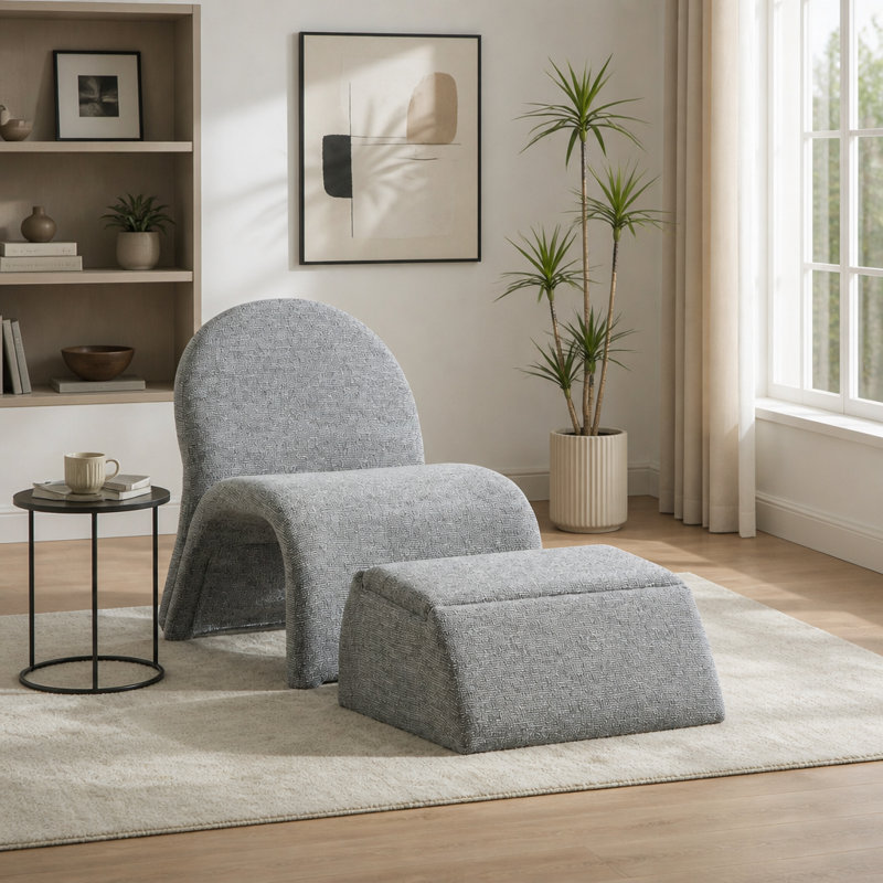 Fauteuil d'appoint avec repose-pieds Modern Chenille, Green Polyester