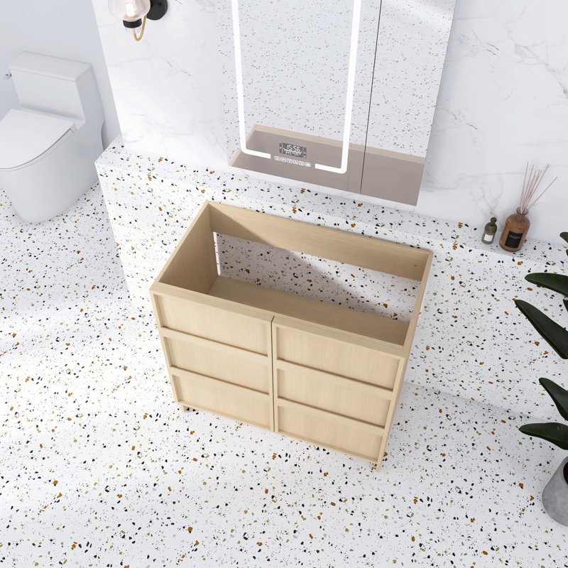 Base de meuble-lavabo autoportant 36 pouces avec portes à fermeture douce et tablette réglable, chêne Dune