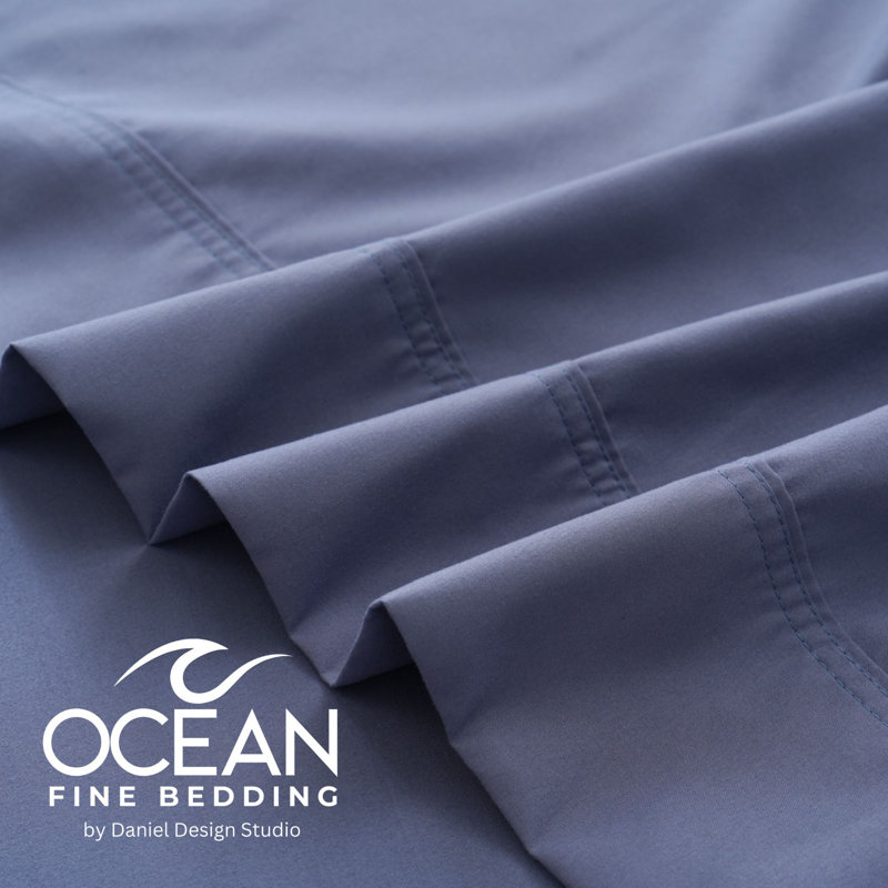 OCEAN FINE BEDDING Microfiber Flatweave Sheet Set, Blue, King Sheet Set with 2 Pillowcases