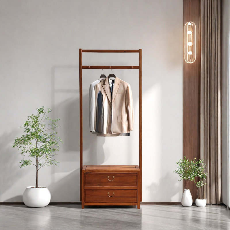 Élégante garde-robe en noyer avec tiroirs doubles, Brun jaunâtre