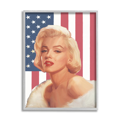 «Vintage Americana Icon» par Marilyn sur le drapeau américain XXL, estampe numérique encadrée par Chris Consani