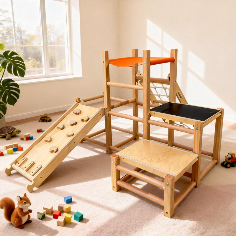 Aire de jeu intérieure en bois pour tout-petit 7-en-1 Funphix