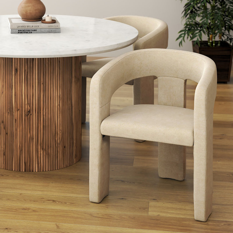 Chaise de salle à manger moderne en tissu, ensemble de 2, Beige