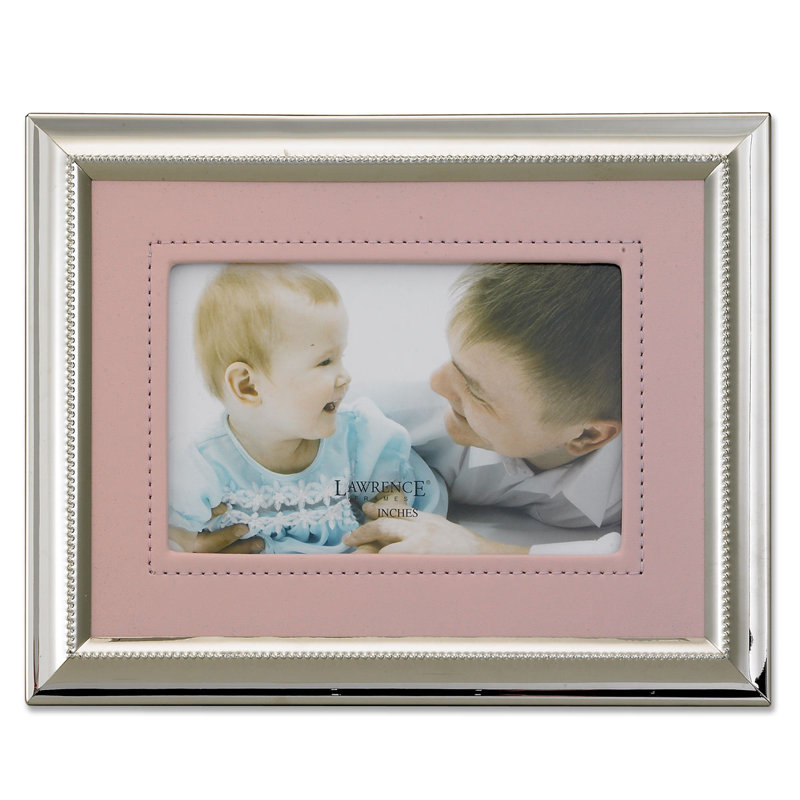 Cadre photo en cuir, 5 po x 7 po, Passe-partout de cuir rose et argent plaqué