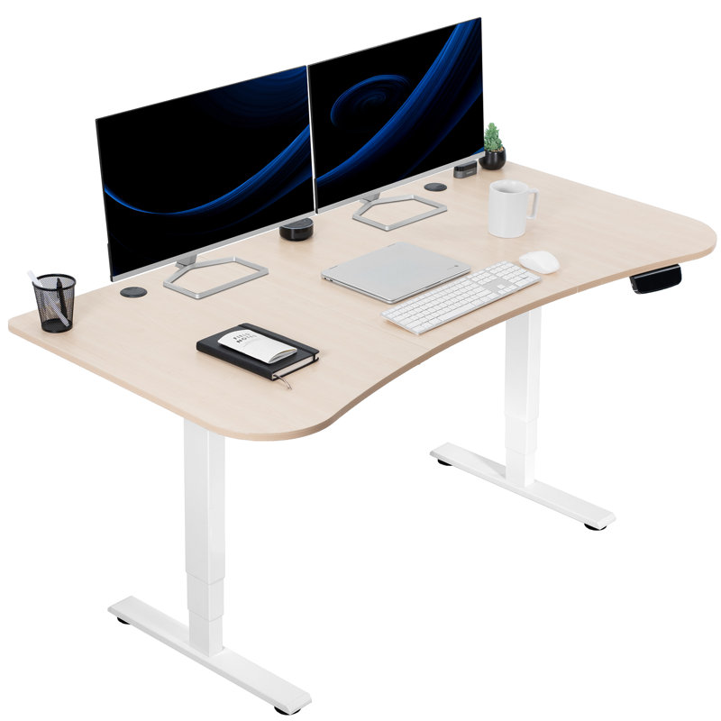 ErgoFlex 63'' Light Wood & White Electric Adjustable Standing Desk