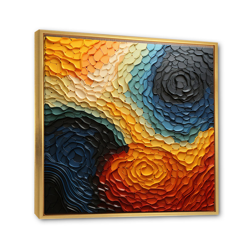 «Teal Orange» Op Art Rhythmic Illusion I, H 16 po x l 16 po x P 1 po, Cadre flottant doré