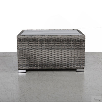 Mixed Grey Slatted Side Table With Aluminum Top – Fully Assembled