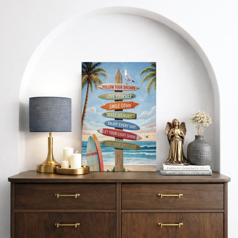 Illustration de signe de surf inspirant, citation de plage, décorations murales côtières, impression sur toile encadrée