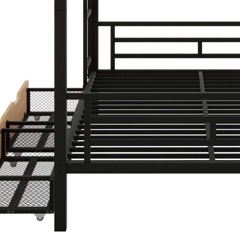 Kalene Kids Full Bunk Bed with Drawers, Black/Natural