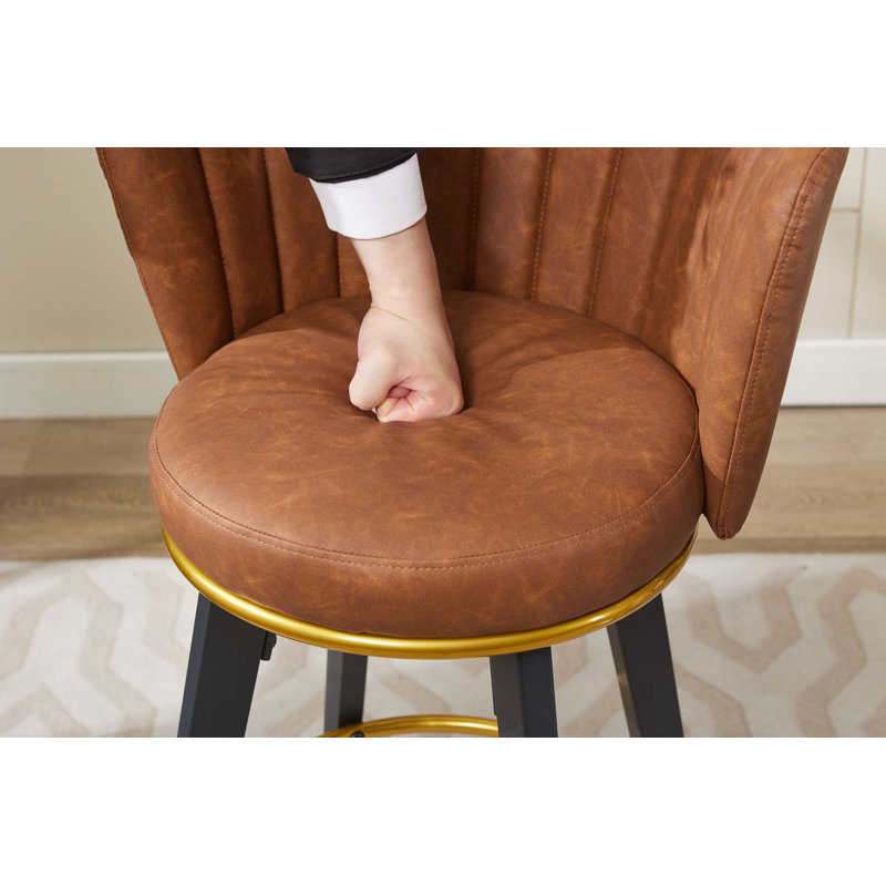 360° Swivel Upholstered Counter Height Bar Stools(Set Of 2), Brown