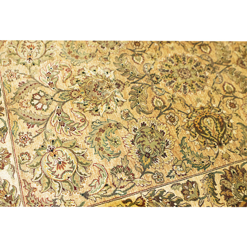 Hand Knotted Wool Area Rug in Gold