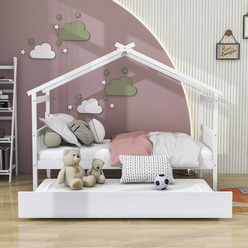 Patchin Wood Daybed with Trundle and Slats, White, Twin
