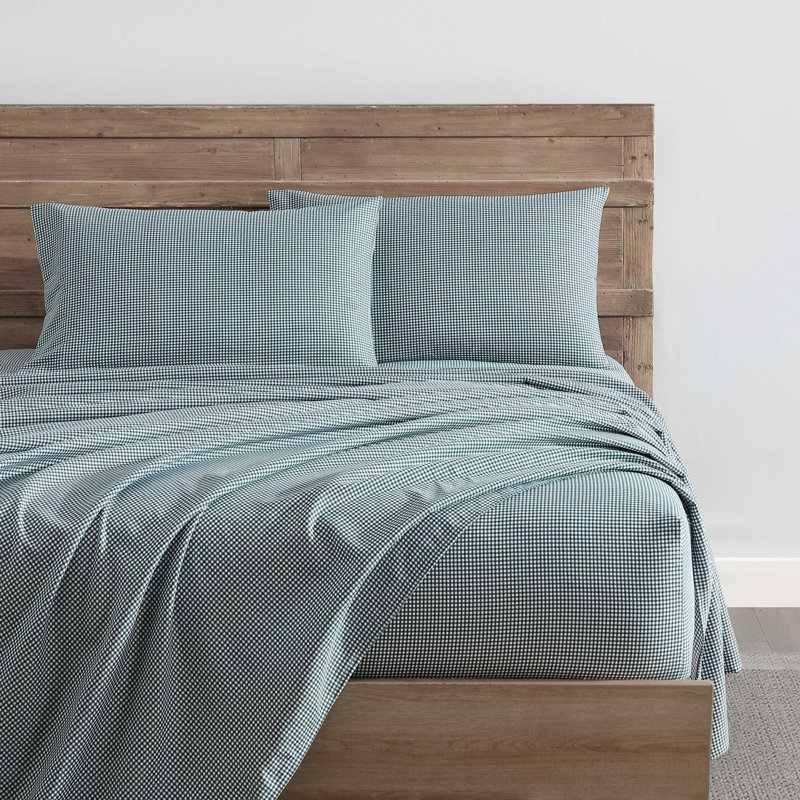 Ensemble de draps en flanelle Nautica, Ensemble de draps pour lit simple avec 1 taie d'or, Tissu écossais noir