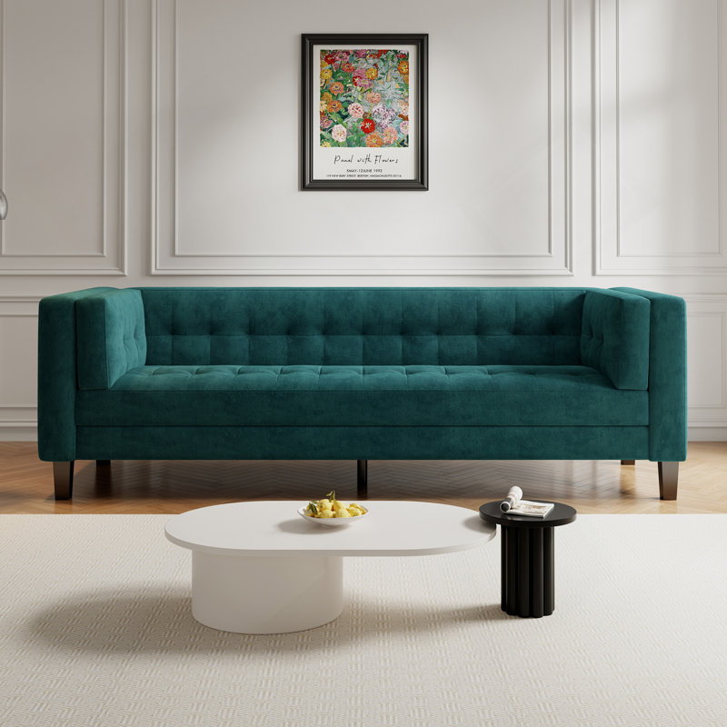 Canapé 3 places, fauteuil capitonné rembourré, canapé en velours, vert, Vert givré