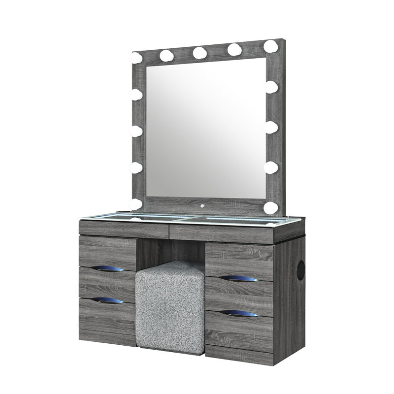 Ensemble coiffeuse et tabouret gris Lexi