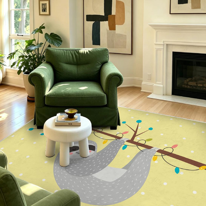 Tapis d'intérieur transparent, lavable à la machine, avec un adorable paresseux sur une branche, Rectangle 55 po x 79 po