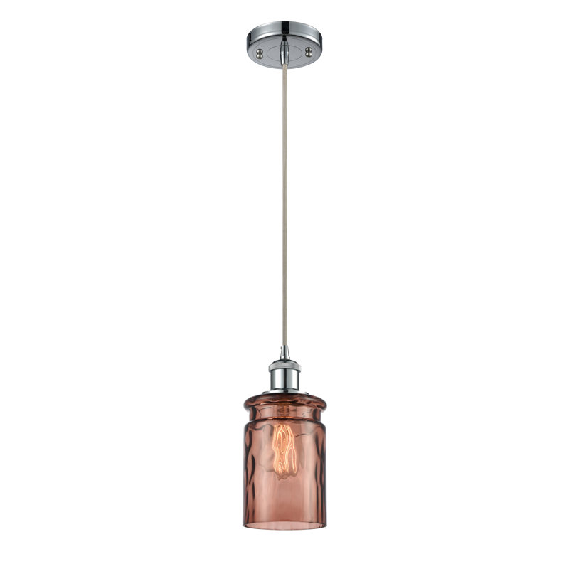 Luminaire suspendu cylindrique simple à 1 lumière Barner, Transparent, Ampoule non incluse, Chrome poli