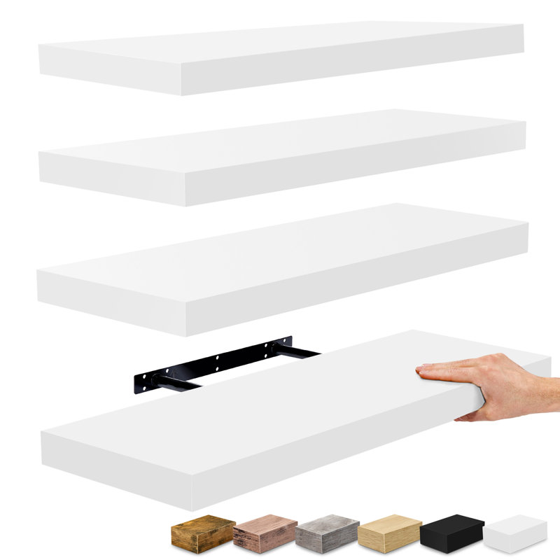 Floating Shelves with Invisible Mounting Set of 4, 1.5" H x 23.75" W x 9.25" D, White