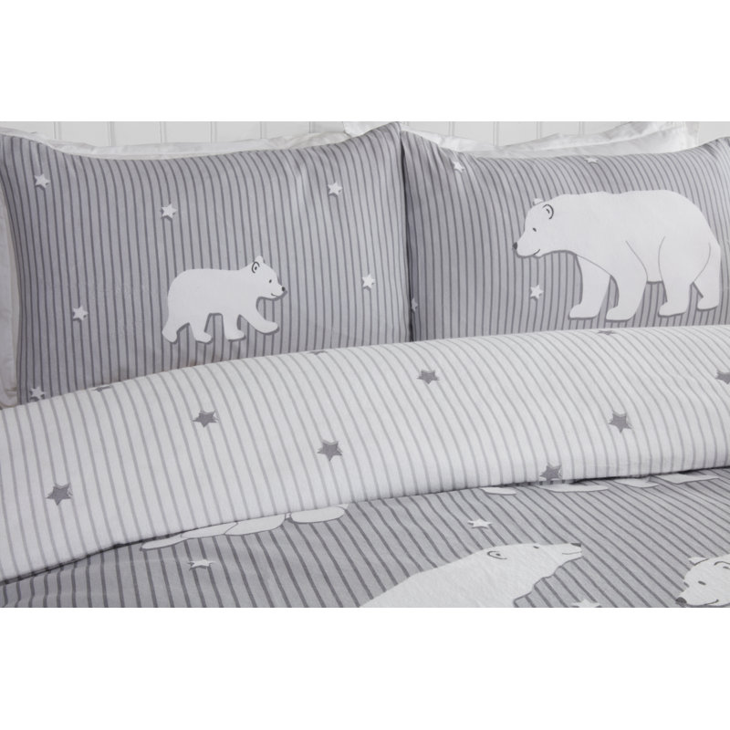 Polar Bear Family Festive Duvet Cover Set, Grey, Single Duvet Cover + 1 Standard Pillowcase