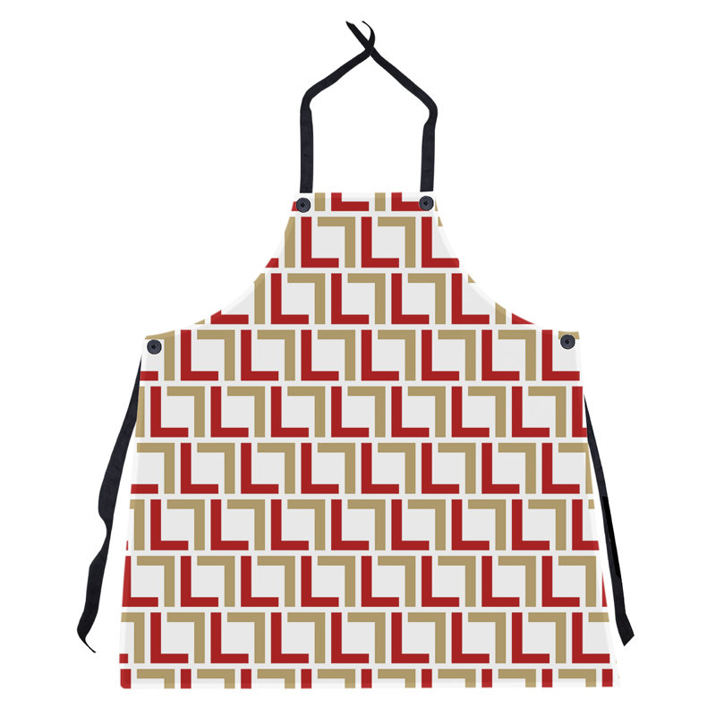 Ensworth Geometric Bib Apron, White/Red/Brown
