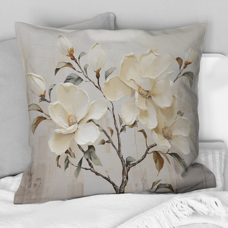 Coussin décoratif beige et vert Magnolias