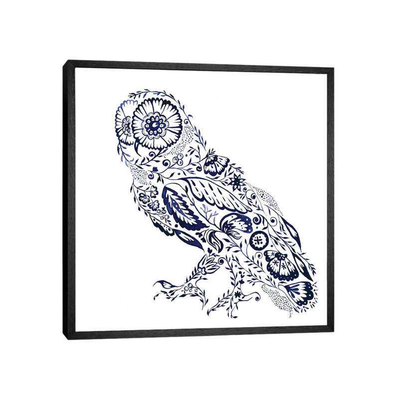 Folk Floral Owl by Jacqueline Maldonado - Print on Canvas, 45.72 cm H x 45.72 cm W, Black Framed