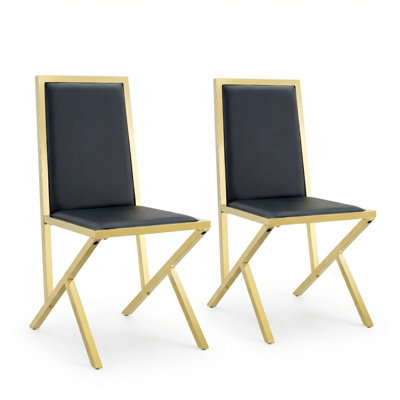 Modern PU Leather Upholstered Dining Chair with Geometric Metal Legs (Set of 2)