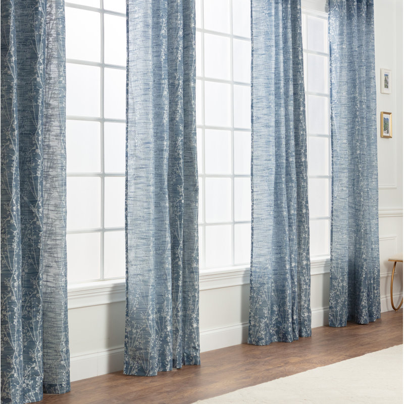 Floral Semi-Sheer Grommet Curtain Panels, Teal, 52" W x 63" L