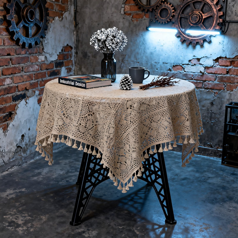 Nappe carrée en coton beige, housse de table, décoration de lit, décorations de mariage et de fête. (Beige)