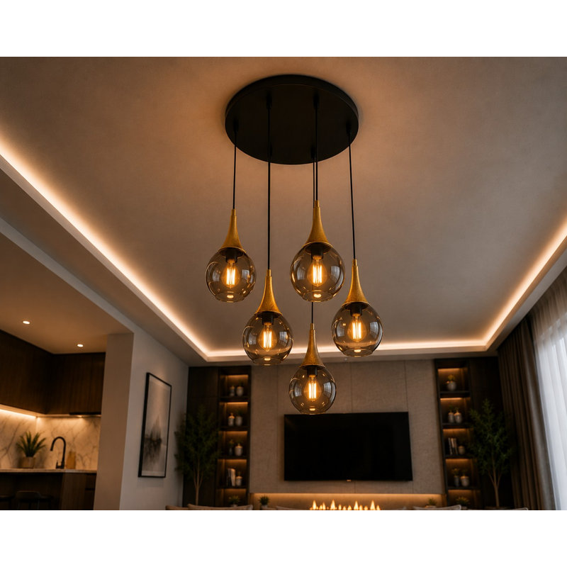 Creekmore 5 - Light Cluster Pendant, Black/Gold, Grey